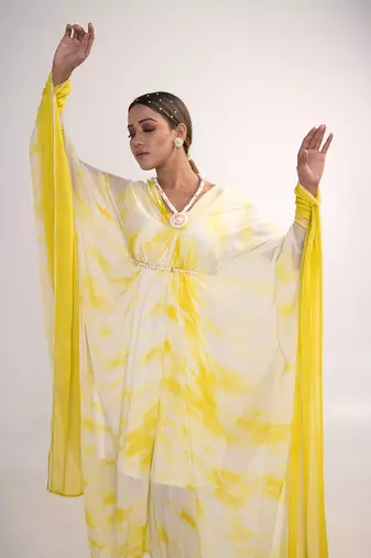 Yellow and white chiffon kaftaan
