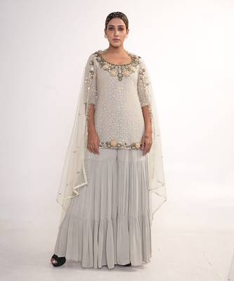Powder blue chiffon sharara set 1