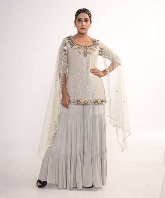 Powder blue chiffon sharara set 2
