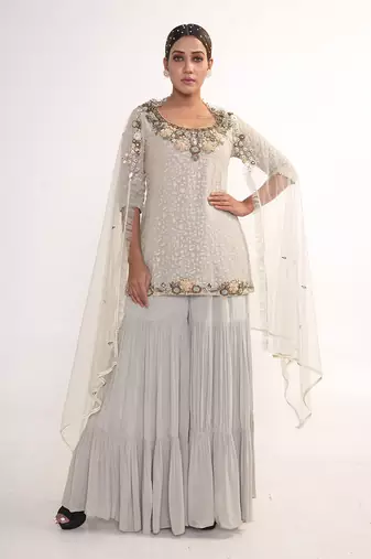 Powder blue chiffon sharara set