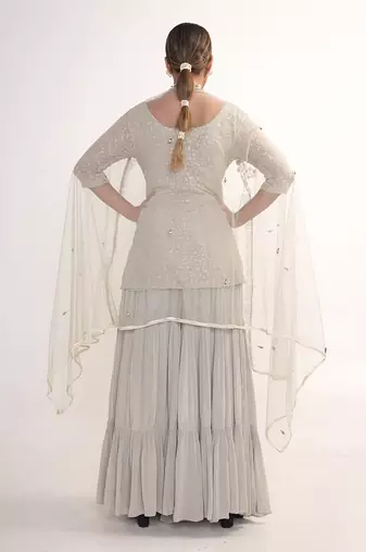Powder blue chiffon sharara set