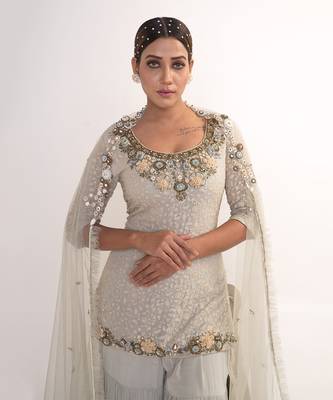 Powder blue chiffon sharara set 4