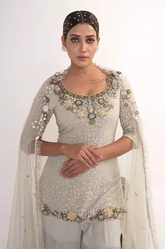 Powder blue chiffon sharara set