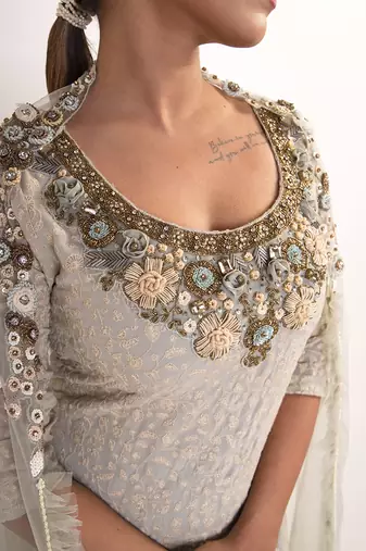 Powder blue chiffon sharara set