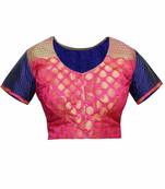 Baby pink & royal blue color Air hostess neck style Tradetional Look Party wear Blouse