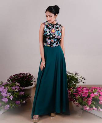 Bottle green & black top taisha gown 1