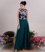 Bottle green & black top taisha gown
