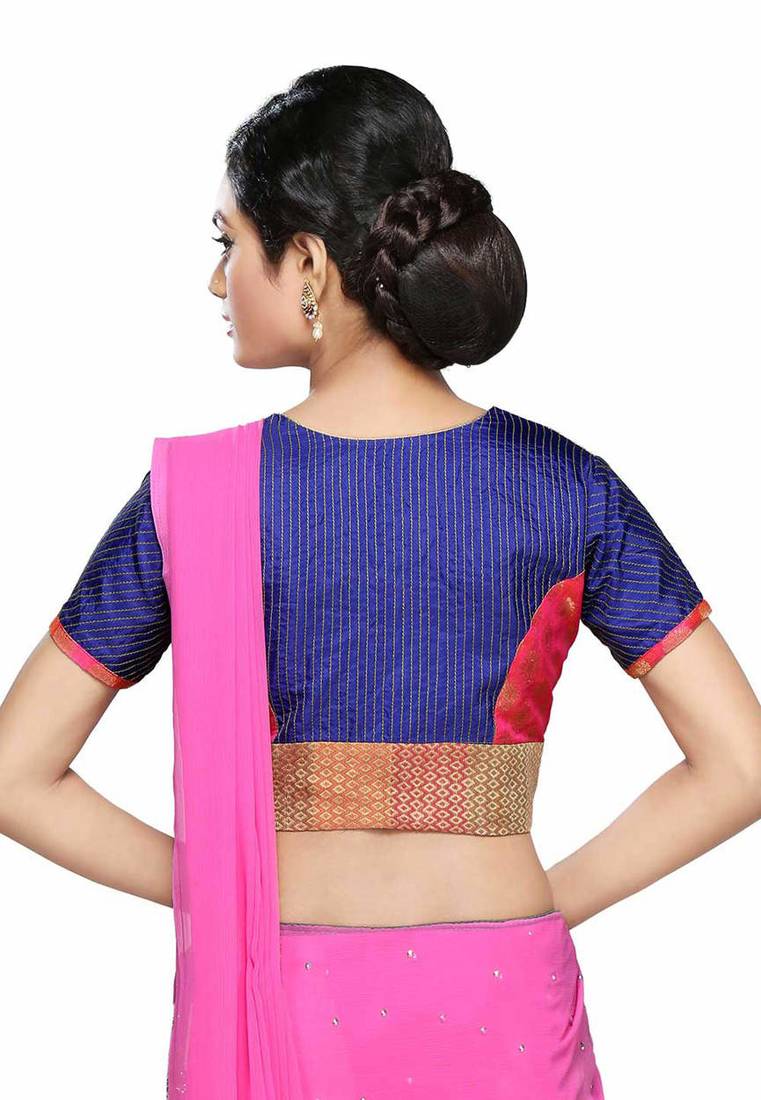 Baby pink & royal blue color Air hostess neck style Tradetional Look Party wear Blouse