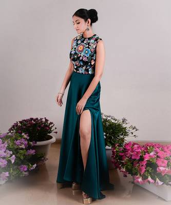 Bottle green & black top taisha gown 2