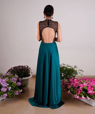Bottle green & black top taisha gown 3