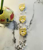 Shades yellow chikankari brooch/button with embellishments