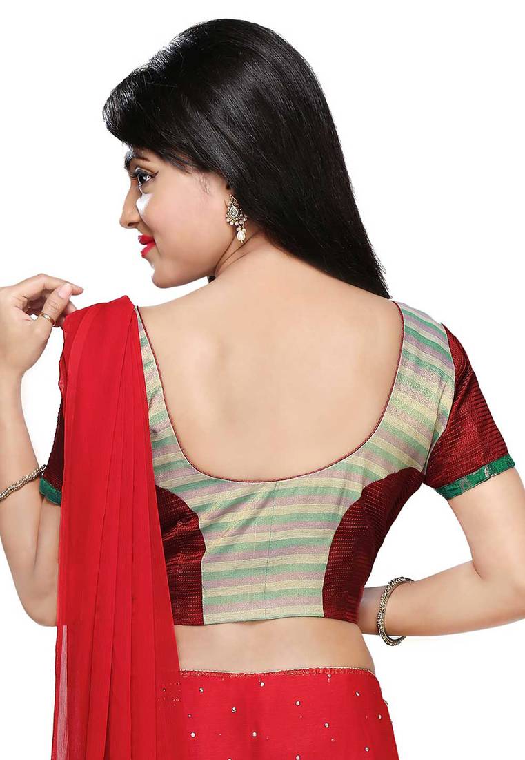 Green & red Color U Neck style Half Sleeve design Blouse