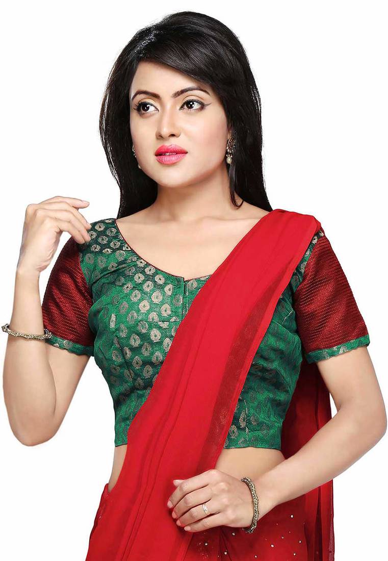 Green & red Color U Neck style Half Sleeve design Blouse