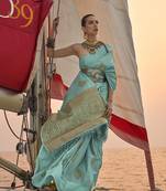 Sky Blue Color Satin Pastel Handloom Weaving Saree