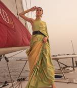 Olive Green Color Satin Pastel Handloom Weaving Saree