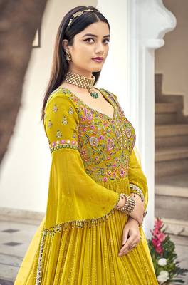 Mustard Embroidered Mehndi Trendy Salwar Kameez 2