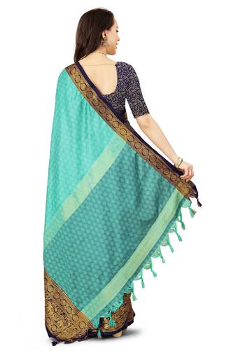 Blue soft cotton silk saree