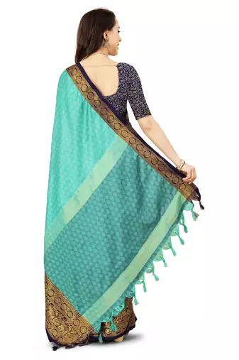 Blue soft cotton silk saree