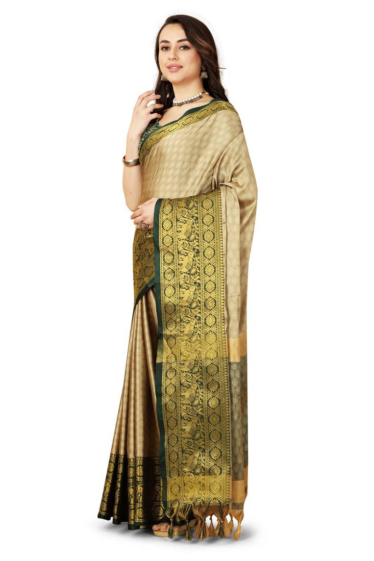 Beige soft cotton silk saree
