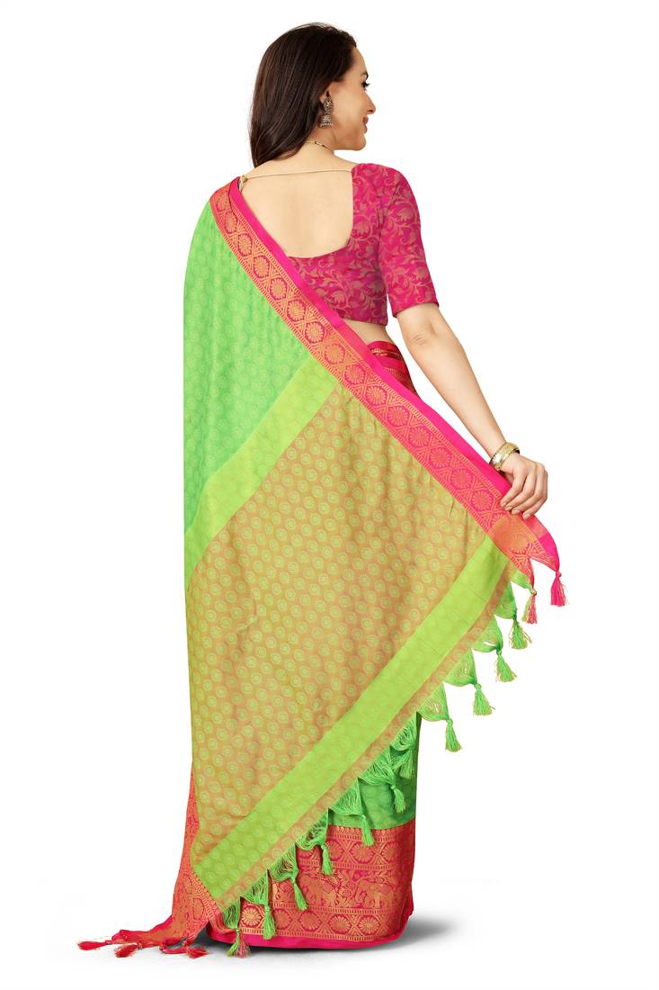 Green soft cotton silk saree