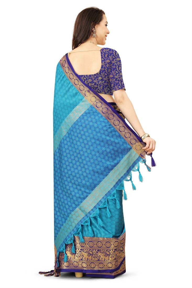 Blue soft cotton silk saree