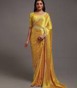 Yellow Colour Pure Satin Digital Printe Saree WITH UN-STITCHED BLOUSE