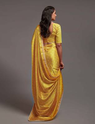 Yellow Colour Pure Satin Digital Printe Saree WITH UN-STITCHED BLOUSE 6