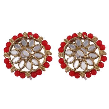 Zaffrecollections stylish mirror and red pearl choker set with maang tikka for women and girls 4