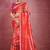 Red satin silk georgette heavy embroidered saree with stitched blouse