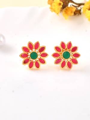 Gold plated floral stud earrings for women 1