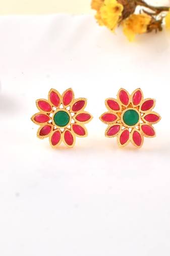 Gold plated floral stud earrings for women