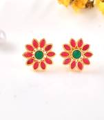 Gold plated floral stud earrings for women