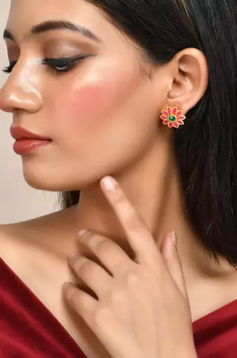 Gold plated floral stud earrings for women