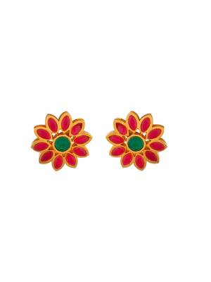Gold plated floral stud earrings for women 3