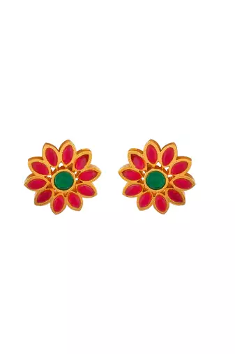 Gold plated floral stud earrings for women