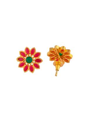 Gold plated floral stud earrings for women 4