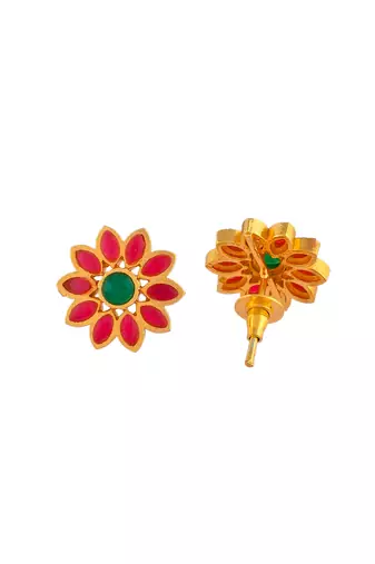 Gold plated floral stud earrings for women