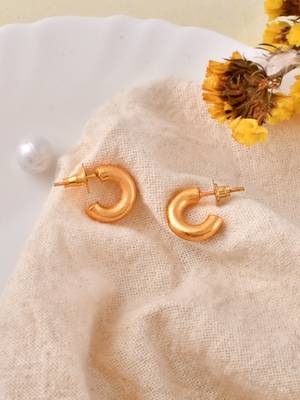 Gold plated hammered small tiny half hoop earrings 1