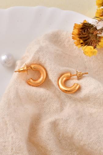 Gold plated hammered small tiny half hoop earrings