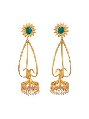 Gold plated turquoise long jhumka earrings 3