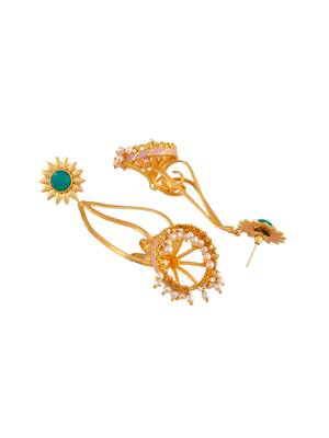 Gold plated turquoise long jhumka earrings 4
