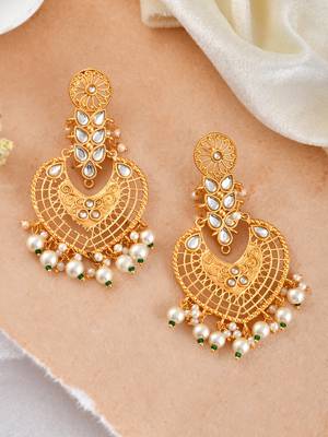 Gold plated kundan chandbali heavy earrings 1