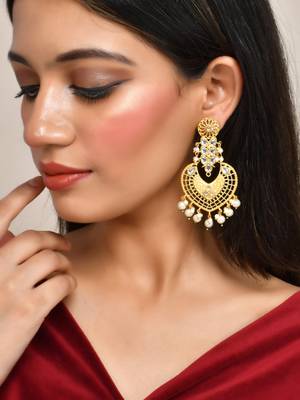 Gold plated kundan chandbali heavy earrings 2