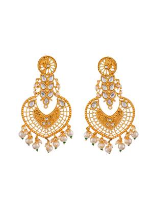 Gold plated kundan chandbali heavy earrings 3