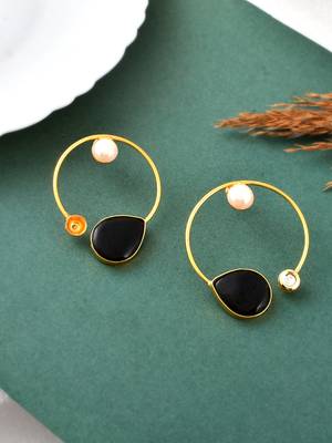 Black onyx gold plated hoop earrings 1
