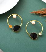 Black onyx gold plated hoop earrings