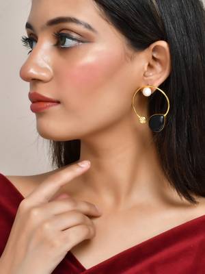 Black onyx gold plated hoop earrings 2