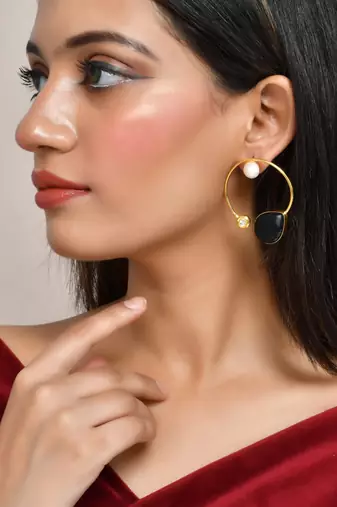 Black onyx gold plated hoop earrings
