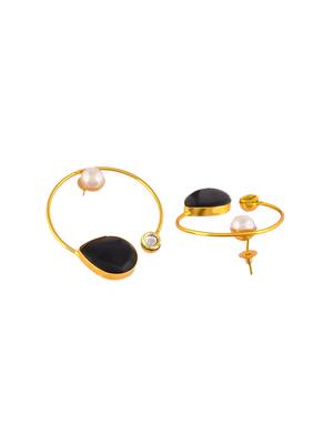 Black onyx gold plated hoop earrings 3