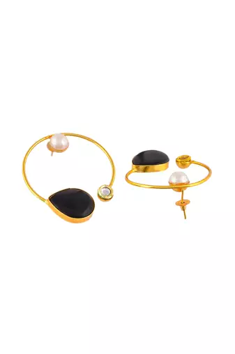 Black onyx gold plated hoop earrings